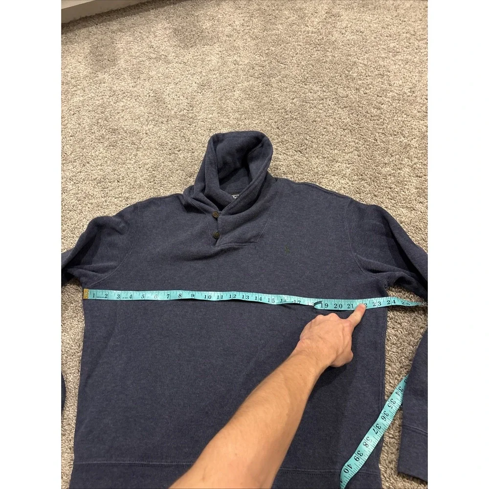 Polo Ralph Lauren Mens M Sweater Blue Logo Long Sleeve Shawl Collar Green Pony